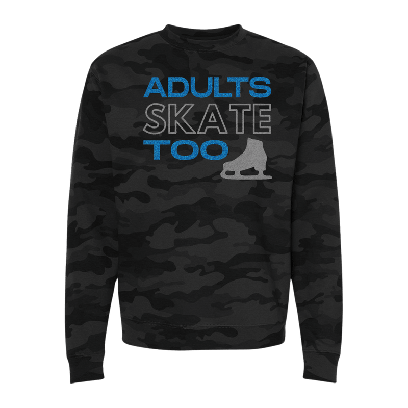 Adults Skate Too Glitter Camo Sweatshirt