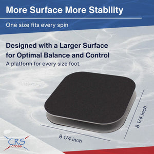The square CRS Cross spinner with its width and length marked as 8 1/4 inches