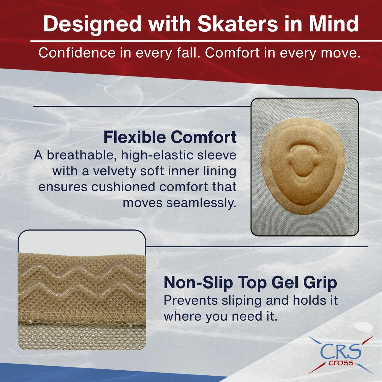 CRS Cross Gel Knee Pads for Ice Skating. 2 Gel Sleeve Knee Pads