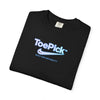 Folded black t-shirt with 'ToePick' logo on a white background