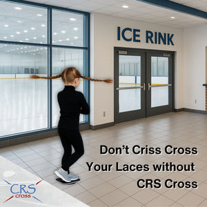 A young skater spinning on the CRS Cross spinner in a hallway outside an ice rink