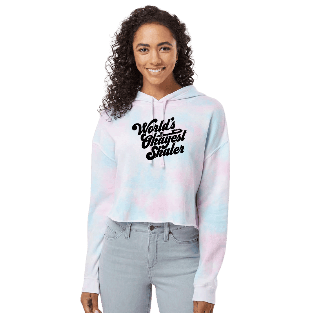 World's Okayest Skater Cotton Candy Hooded Crop - Adults Skate Too LLC