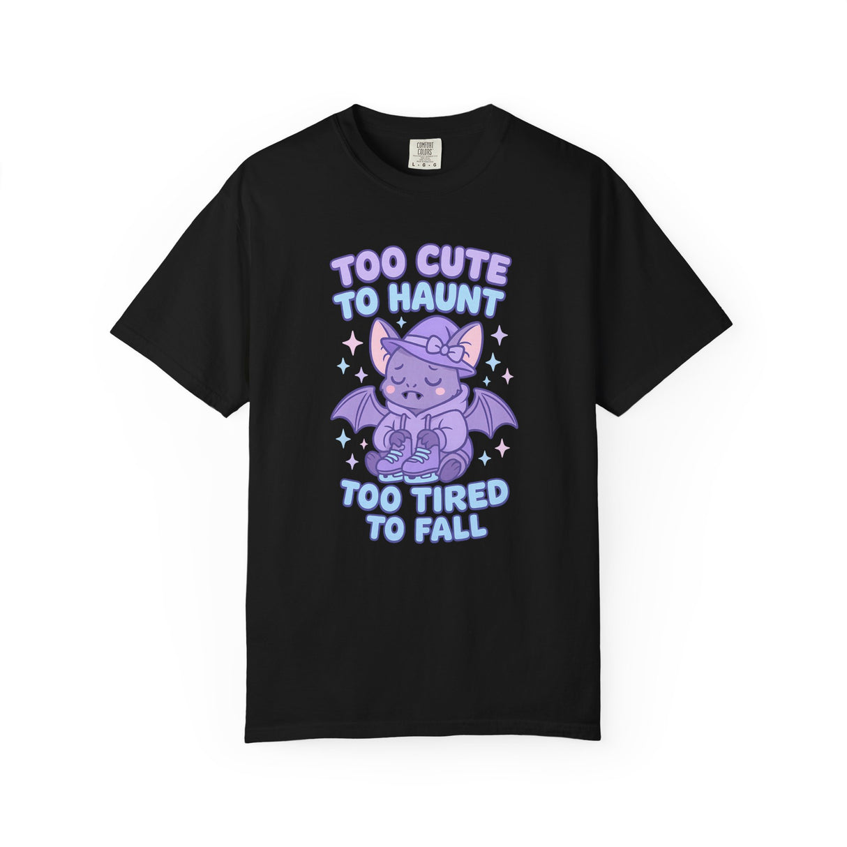Black t-shirt with a purple dragon graphic and text on a white background