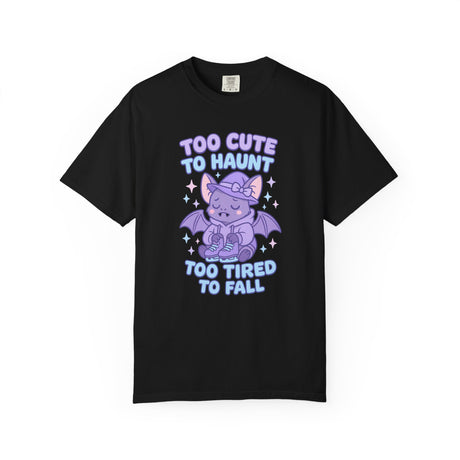 Black t-shirt with a purple dragon graphic and text on a white background