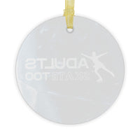 Round white tag with 'ADULT SKATEBOARD' text and a yellow ribbon on a white background