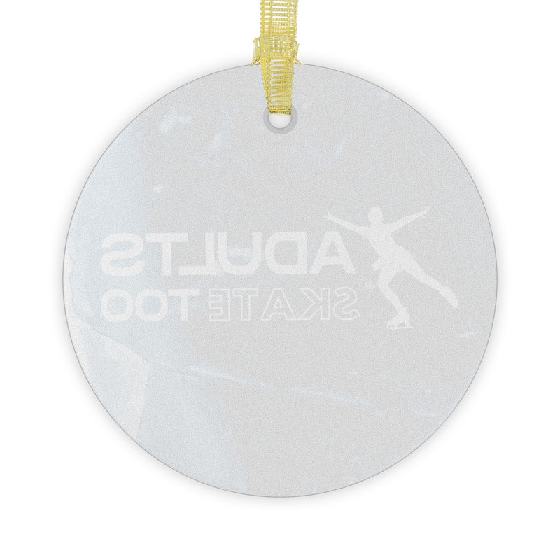 Round white tag with 'ADULT SKATEBOARD' text and a yellow ribbon on a white background