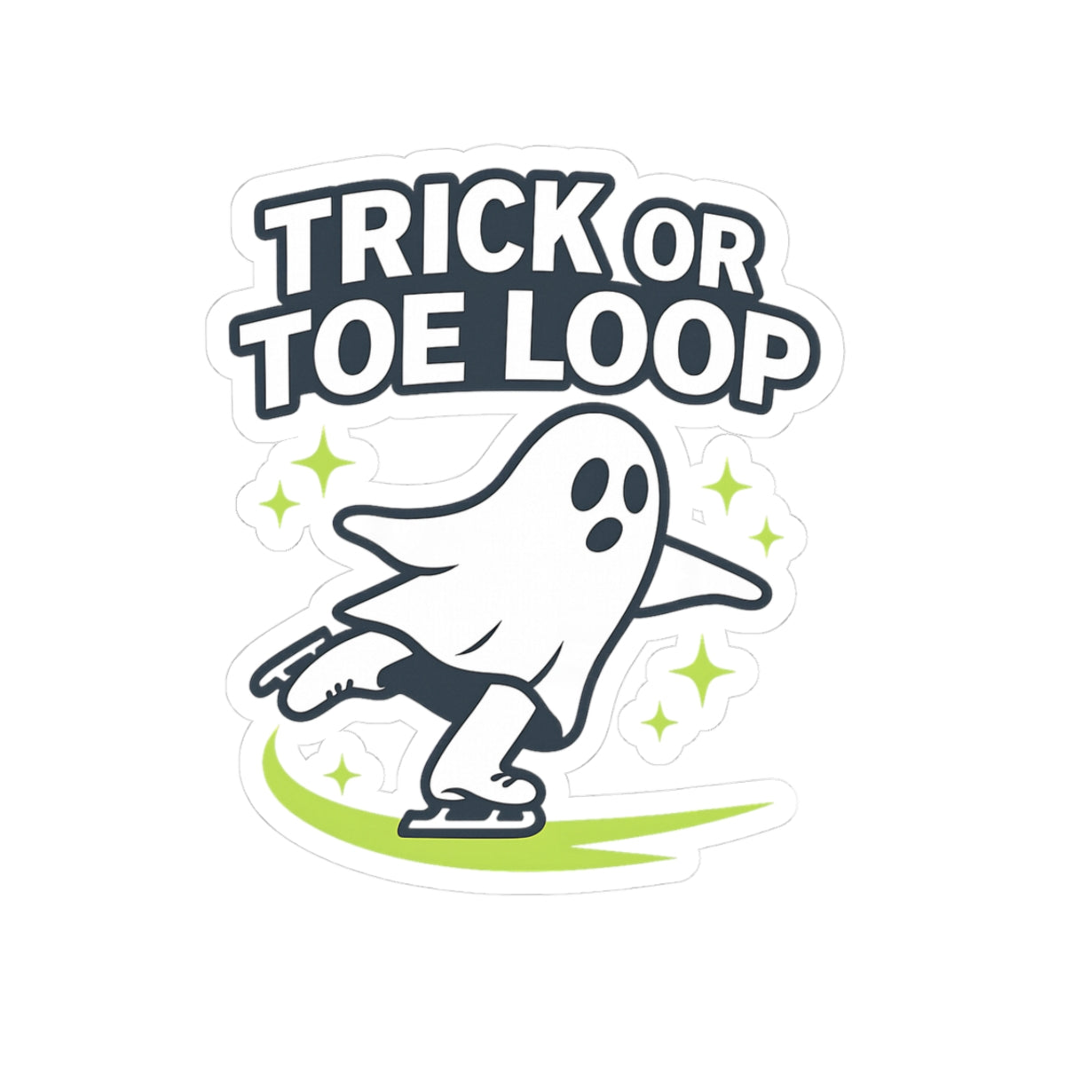 Ghost character with 'Trick or Toe Loop' text on a white background