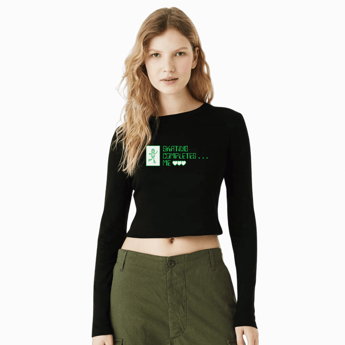 Skating Completes Me Micro Rib Long Sleeve Baby Tee | S