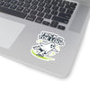 Laptop with a 'Trick or Toe Loop' sticker featuring a ghost character.
