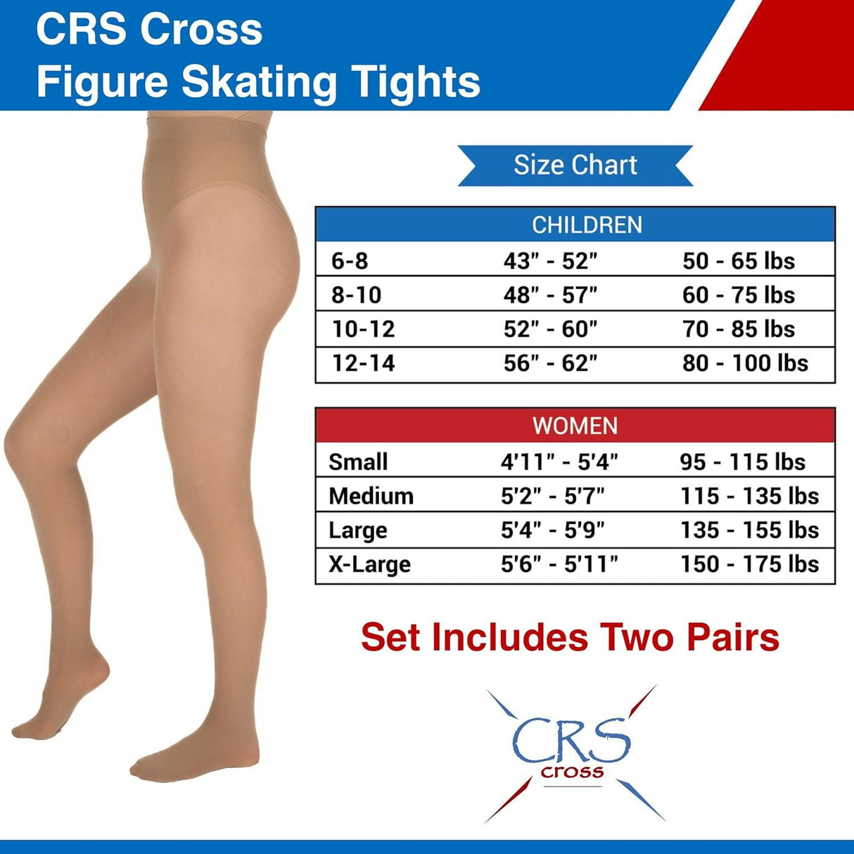 CRS Cross Skating Tights (2 Pair) Footed Tights 40 Denier - Adults Skate Too LLC