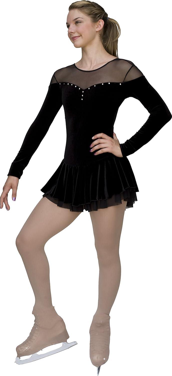 ChloeNoel DLV04 - Velvet Double Layer Mesh Skirt Figure Skating Dress DLV04 Black - Adults Skate Too LLC