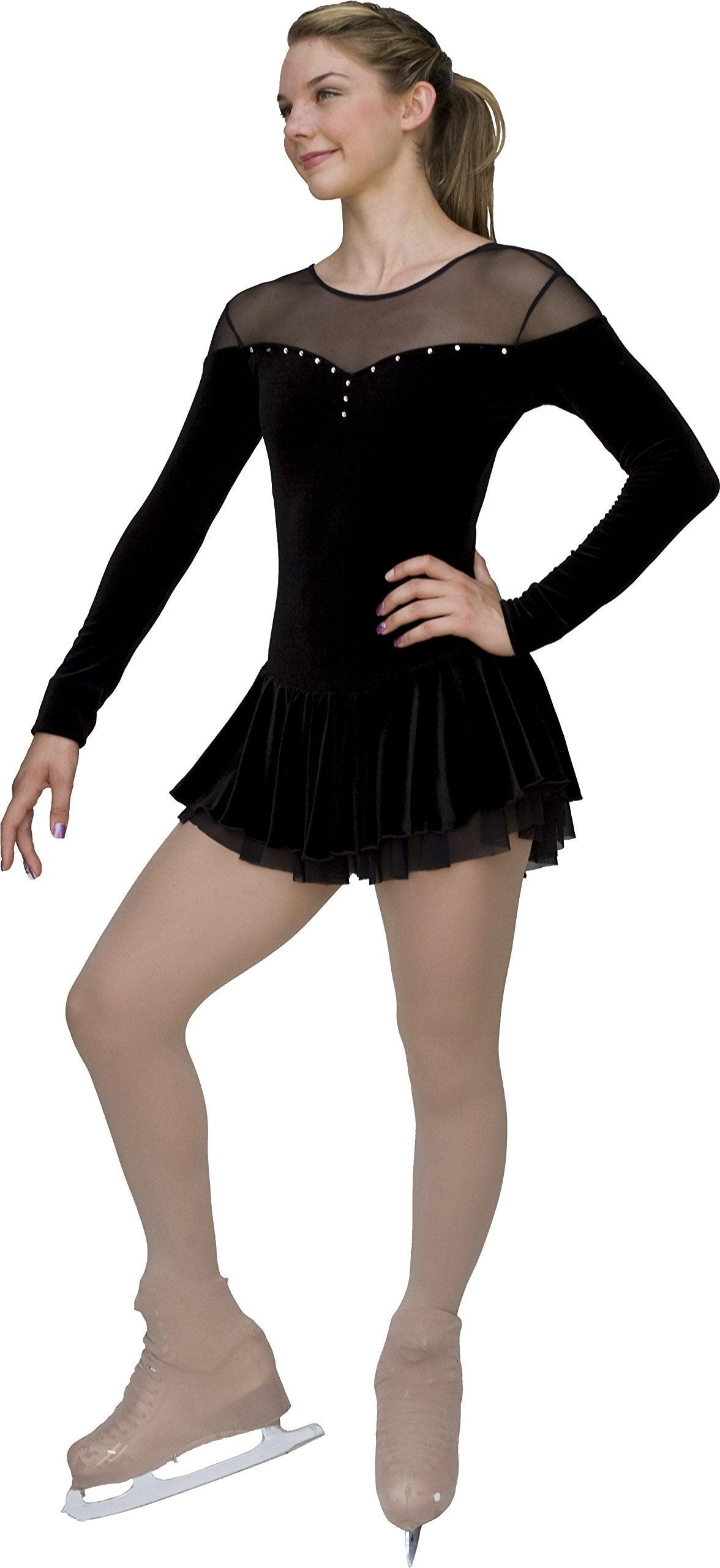 ChloeNoel DLV04 - Velvet Double Layer Mesh Skirt Figure Skating Dress DLV04 Black - Adults Skate Too LLC