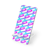 Phone stand with colorful pattern on a white background