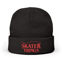 Black beanie with 'Skater Things' text in red on a white background