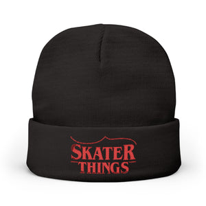 Black beanie with 'Skater Things' text in red on a white background