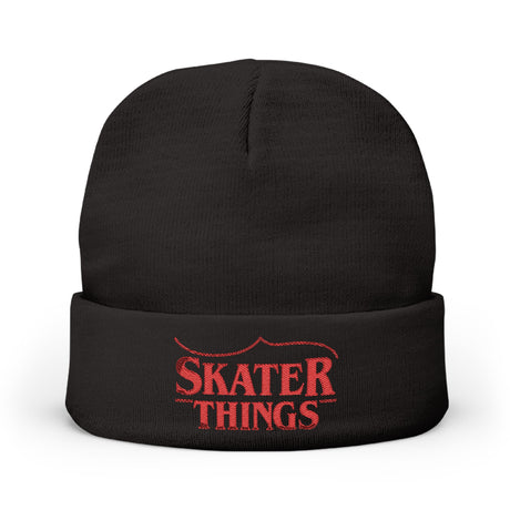 Black beanie with 'Skater Things' text in red on a white background