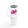 White tumbler with pink 'Skate' design on a white background