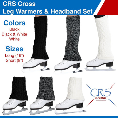 CRS Cross Leg Warmers and Headband Set for Figure Skating - Zipper Easy On/Off