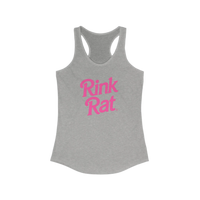 Gray tank top with pink 'Rink Rat' text on a white background