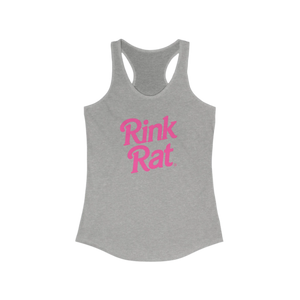 Gray tank top with pink 'Rink Rat' text on a white background