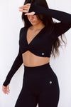 Astoria LIVE LUXE Front Crossed Sleeve Crop - Black - Adults Skate Too LLC