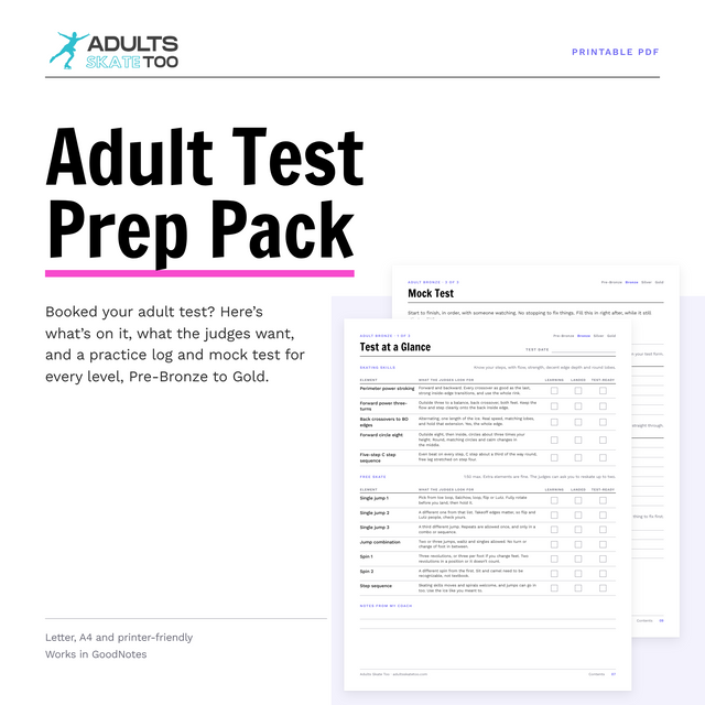 Cover of the Adult Test Prep Pack printable, with pages for Pre-Bronze, Bronze, Silver and Gold
