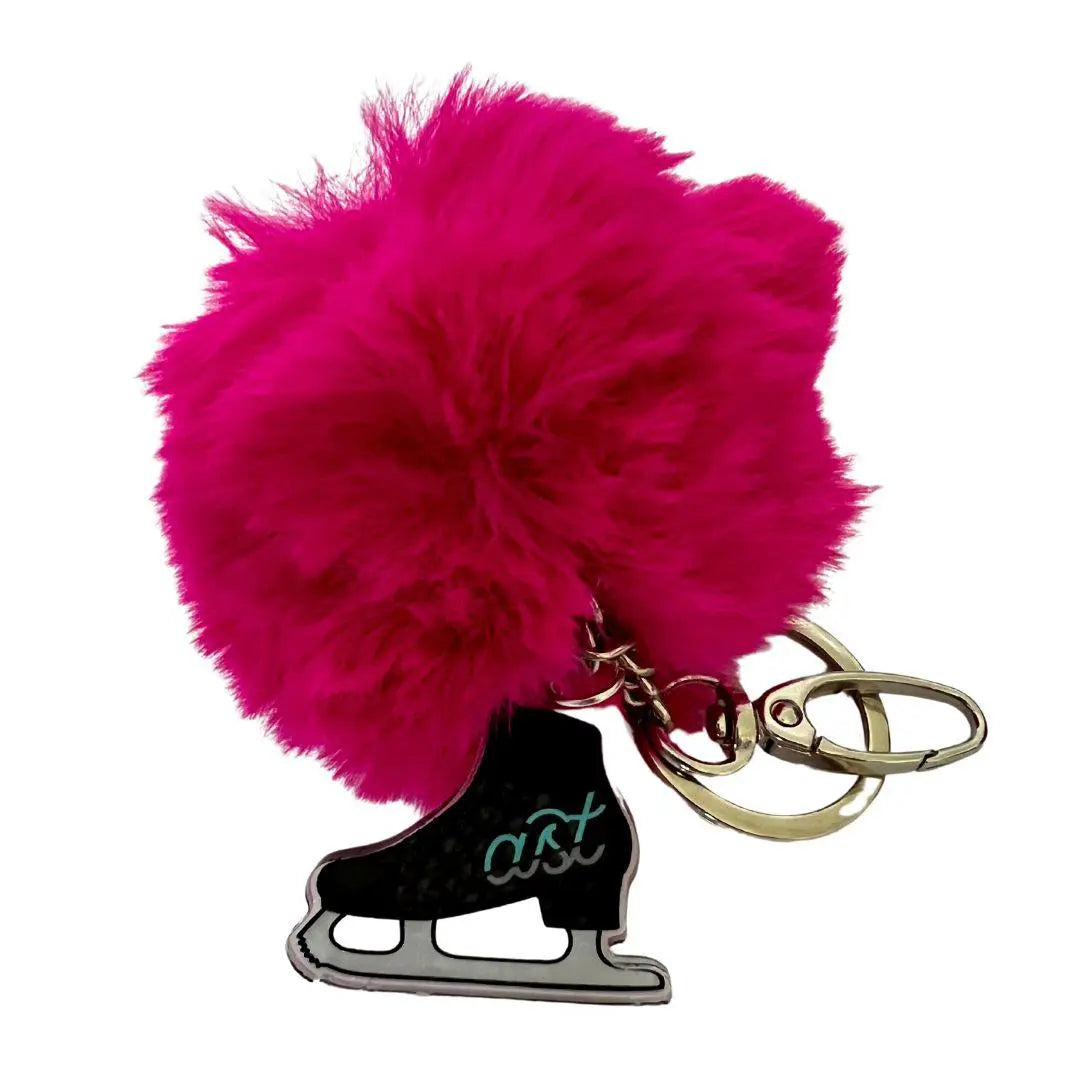 AST Bag Pom & Skate Keychain | Handmade Faux Fur Rink Bag Charm