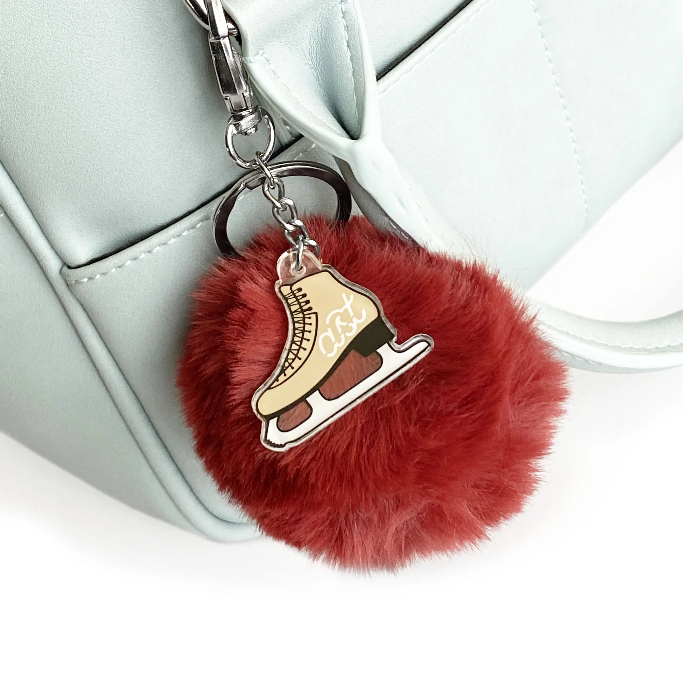 AST Bag Pom & Skate Keychain | Handmade Faux Fur Rink Bag Charm