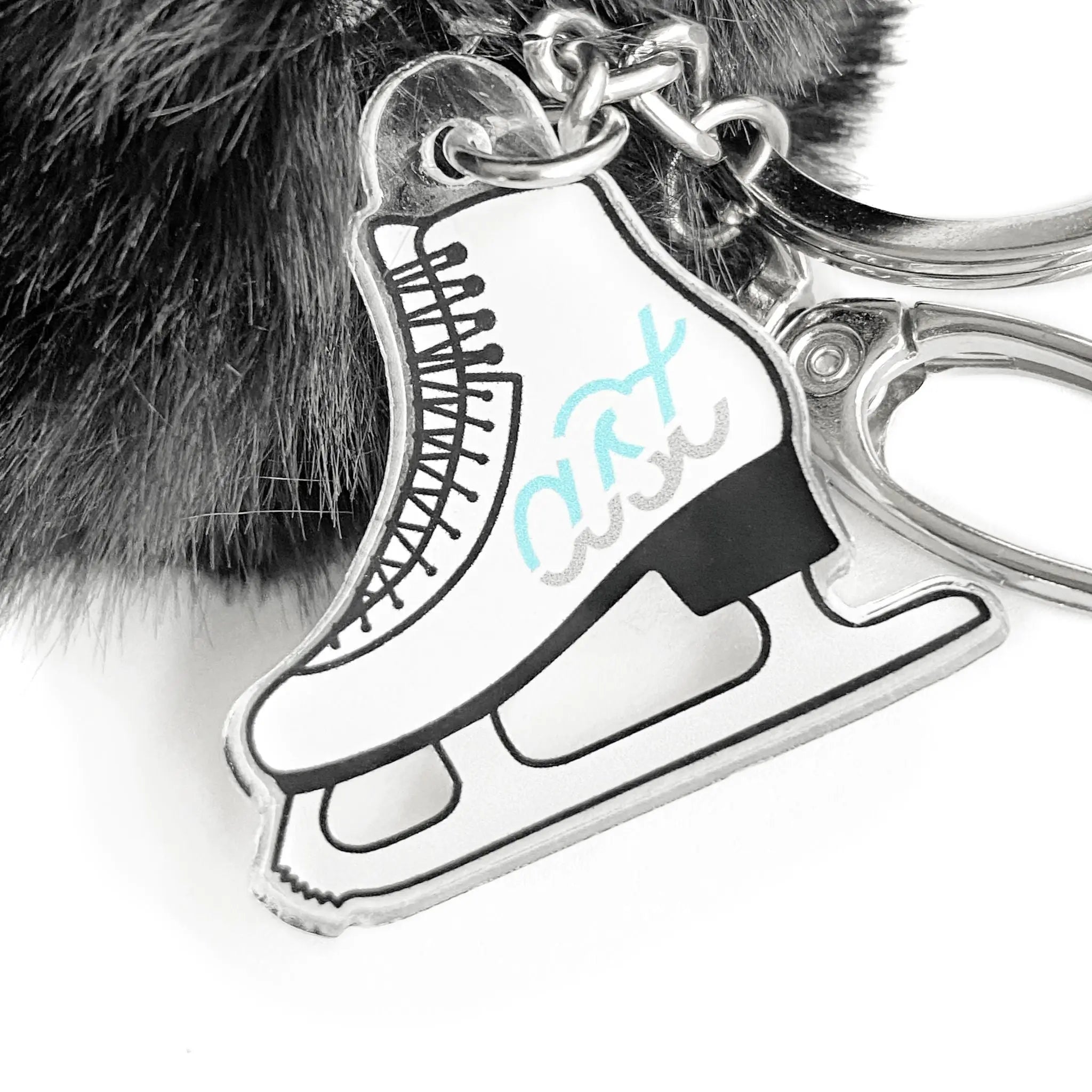 AST Bag Pom & Skate Keychain | Handmade Faux Fur Rink Bag Charm