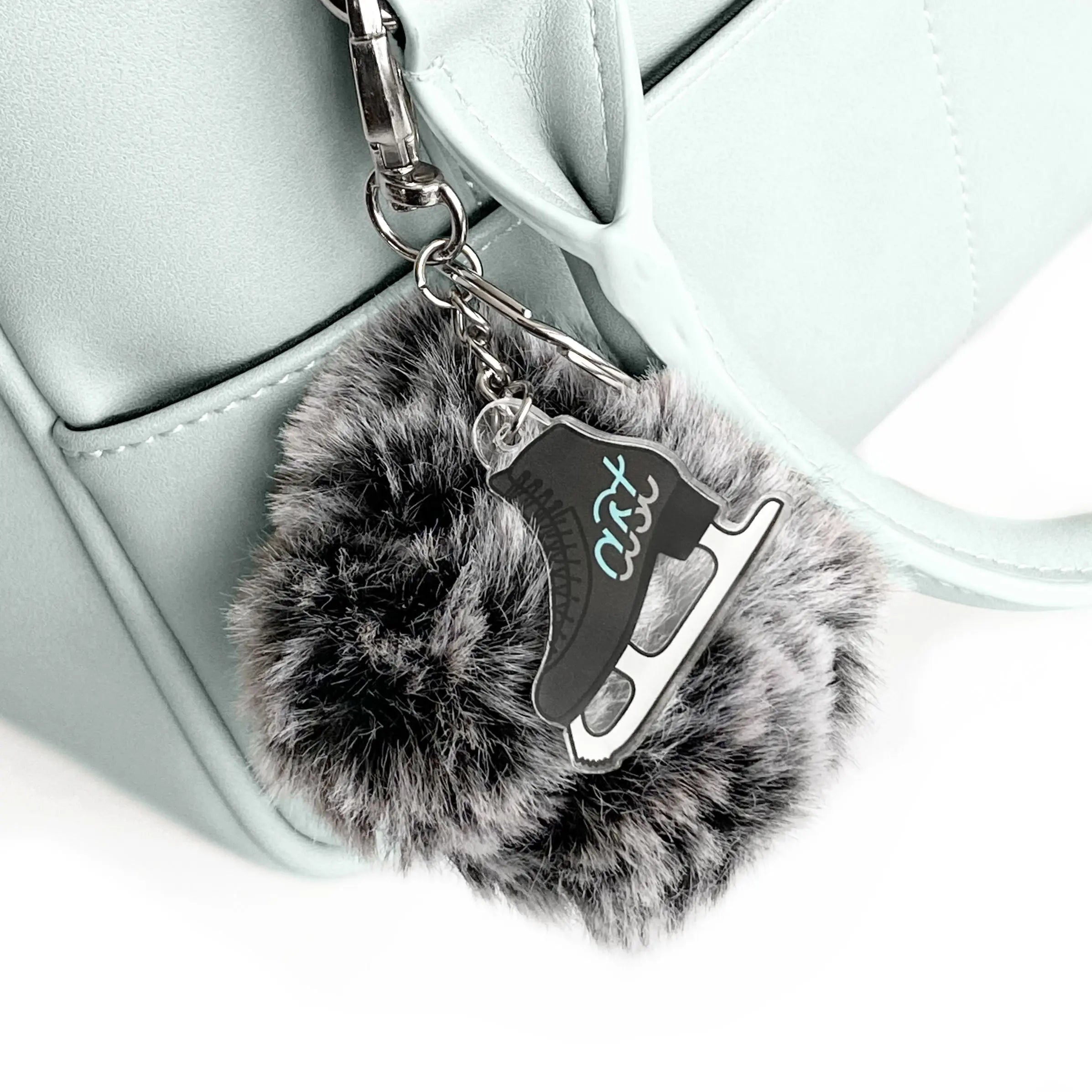 AST Bag Pom & Skate Keychain | Handmade Faux Fur Rink Bag Charm