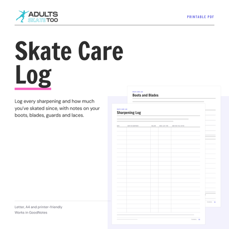 Skate Care Log printable, preview