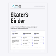 The first page of the Skater's Binder printable, with the title and a list of every page in the binder.