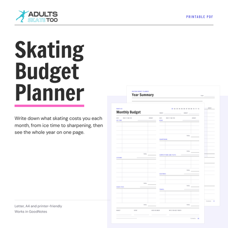 Skating Budget Planner printable, preview