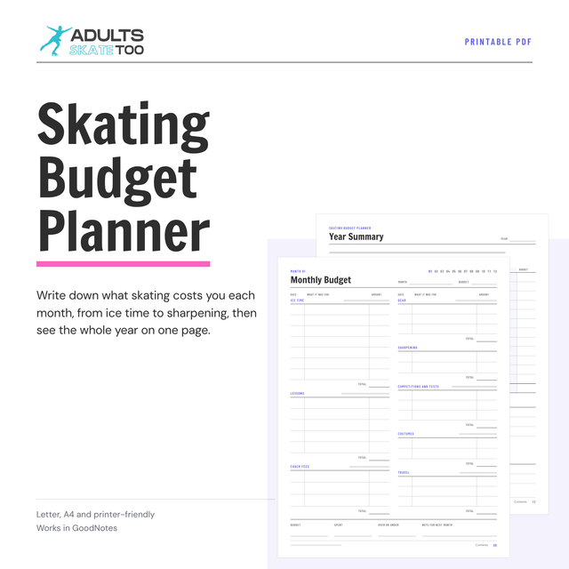 Skating Budget Planner printable, preview