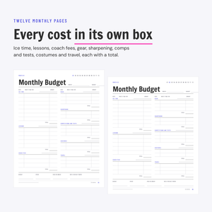 Skating Budget Planner printable, preview