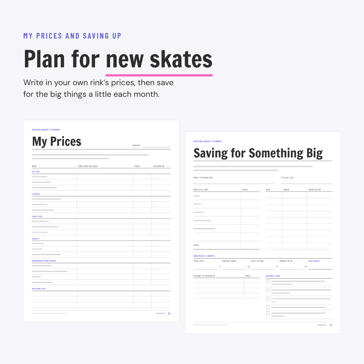 Skating Budget Planner printable, preview
