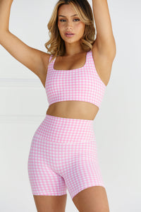 Astoria LUXE BALANCE Ruched Sports Crop - Pink Gingham - Adults Skate Too LLC