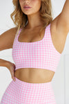Astoria LUXE BALANCE Ruched Sports Crop - Pink Gingham - Adults Skate Too LLC