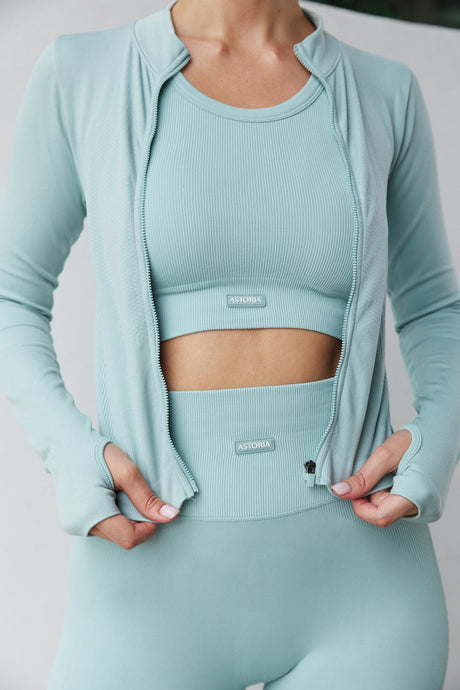 Astoria CONTOUR Ribbed Seamless Zip Up - Seafoam - Adults Skate Too LLC