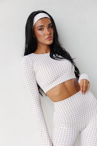Astoria LUXE BALANCE Staple Sleeved Crop - Beige Gingham - Adults Skate Too LLC