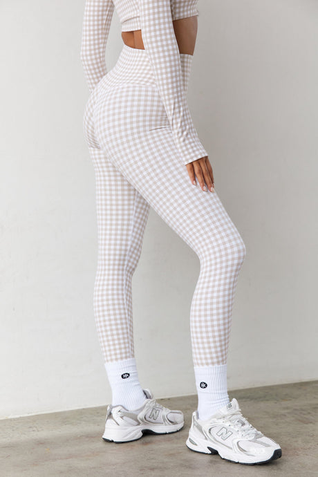 Astoria LUXE BALANCE Full Length Legging - Beige Gingham - Adults Skate Too LLC