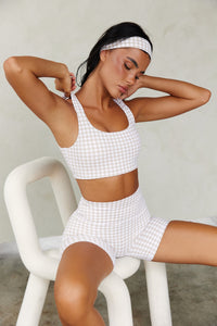 Astoria LUXE BALANCE Ruched Sports Crop - Beige Gingham - Adults Skate Too LLC
