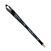 Black Adults Skate Too lanyard with blue and white lettering and a silver clip