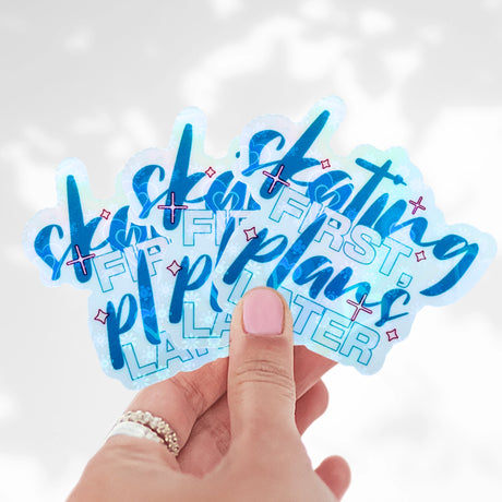 Skating First Plans Later Clear Hearts Holo Stickers