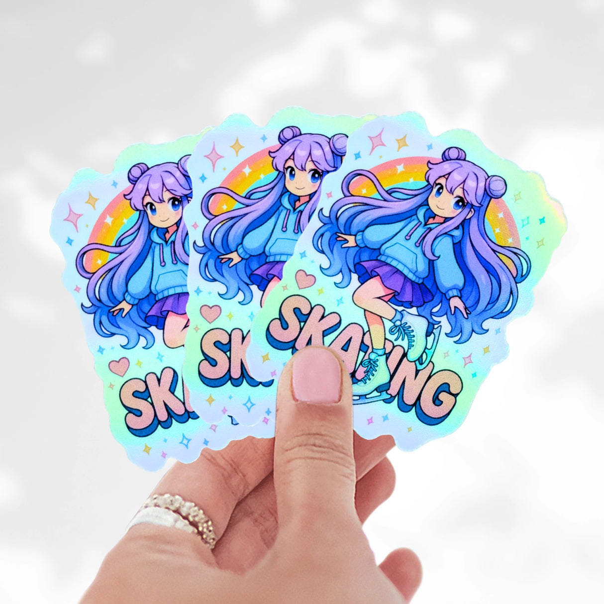 Skating Girl Sparkle Holo Stickers