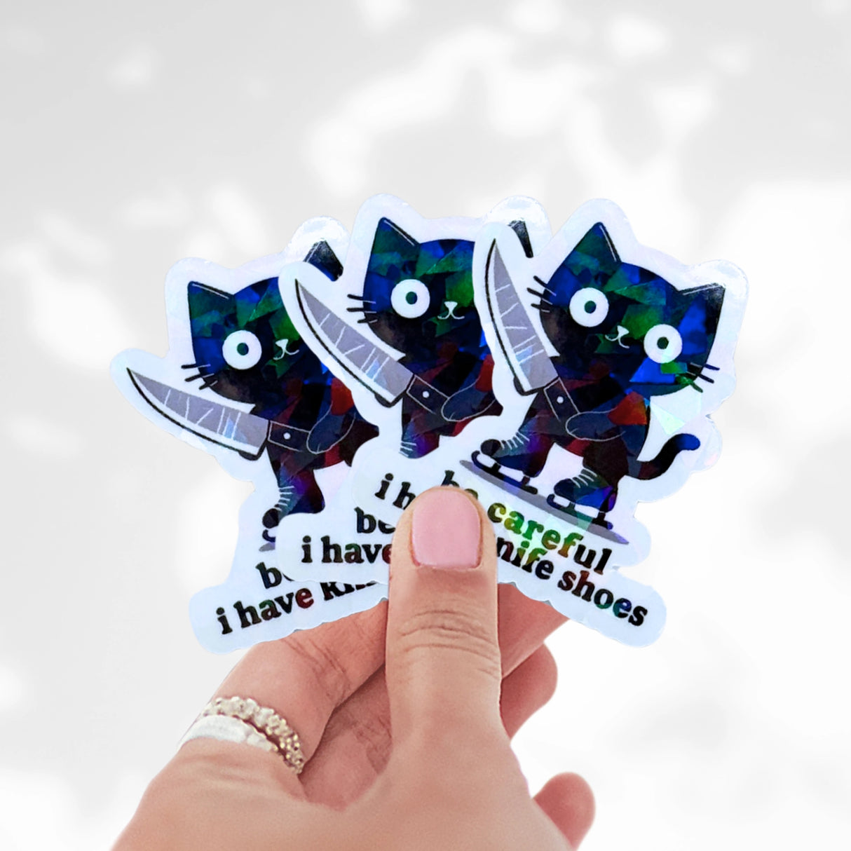Be Careful I Have Knife Shoes Cat Holo Sticker