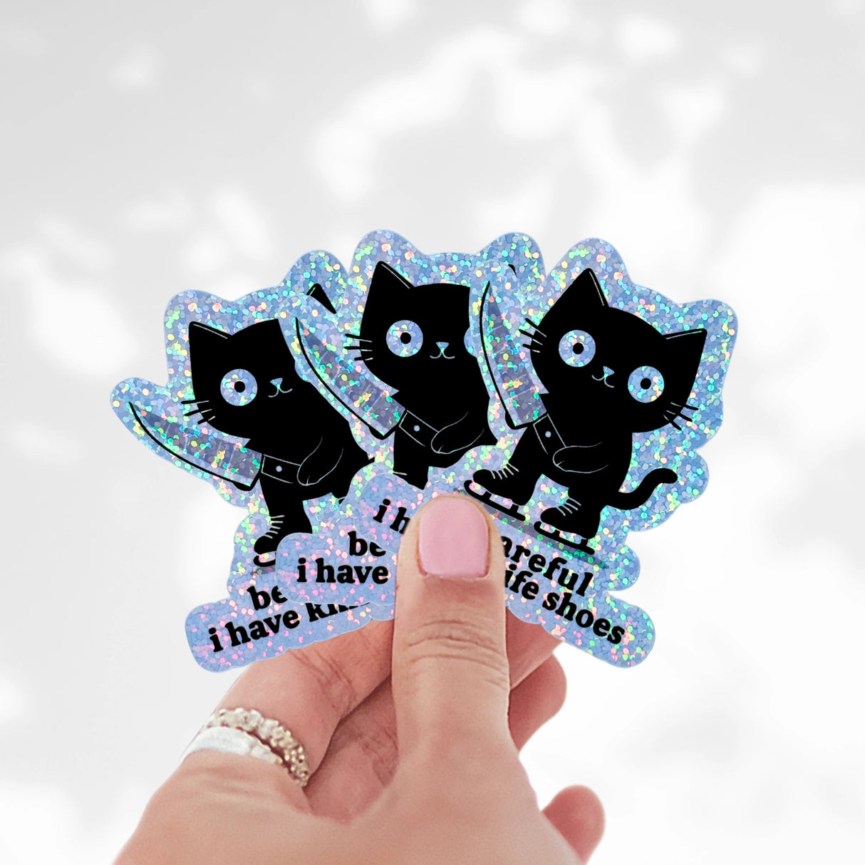 Be Careful I Have Knife Shoes Cat Holo Sticker
