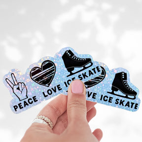 Peace Love Ice Skate Holographic Sticker