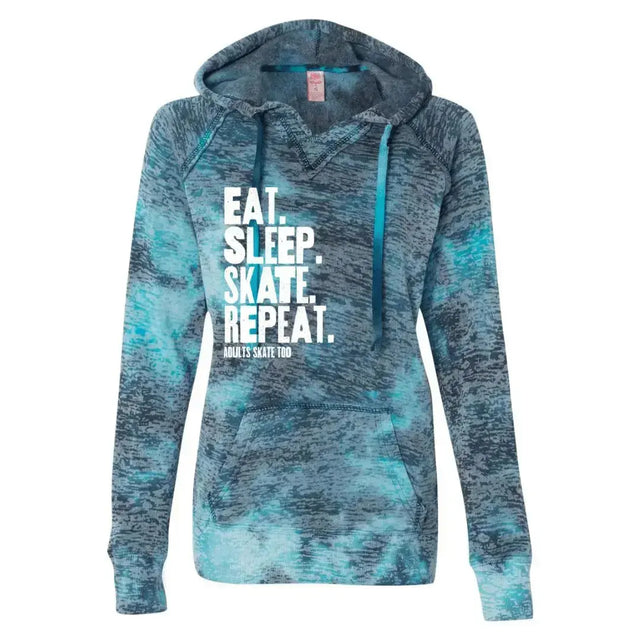 Eat Sleep Skate Repeat Women’s Burnout Hooded Sweatshirt Adults Skate Too LLC