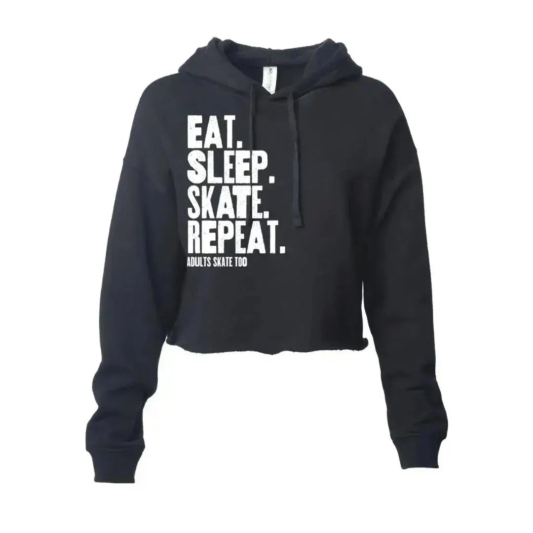 Eat Sleep Skate Repeat Women's Lightweight Hooded Crop Adults Skate Too LLC